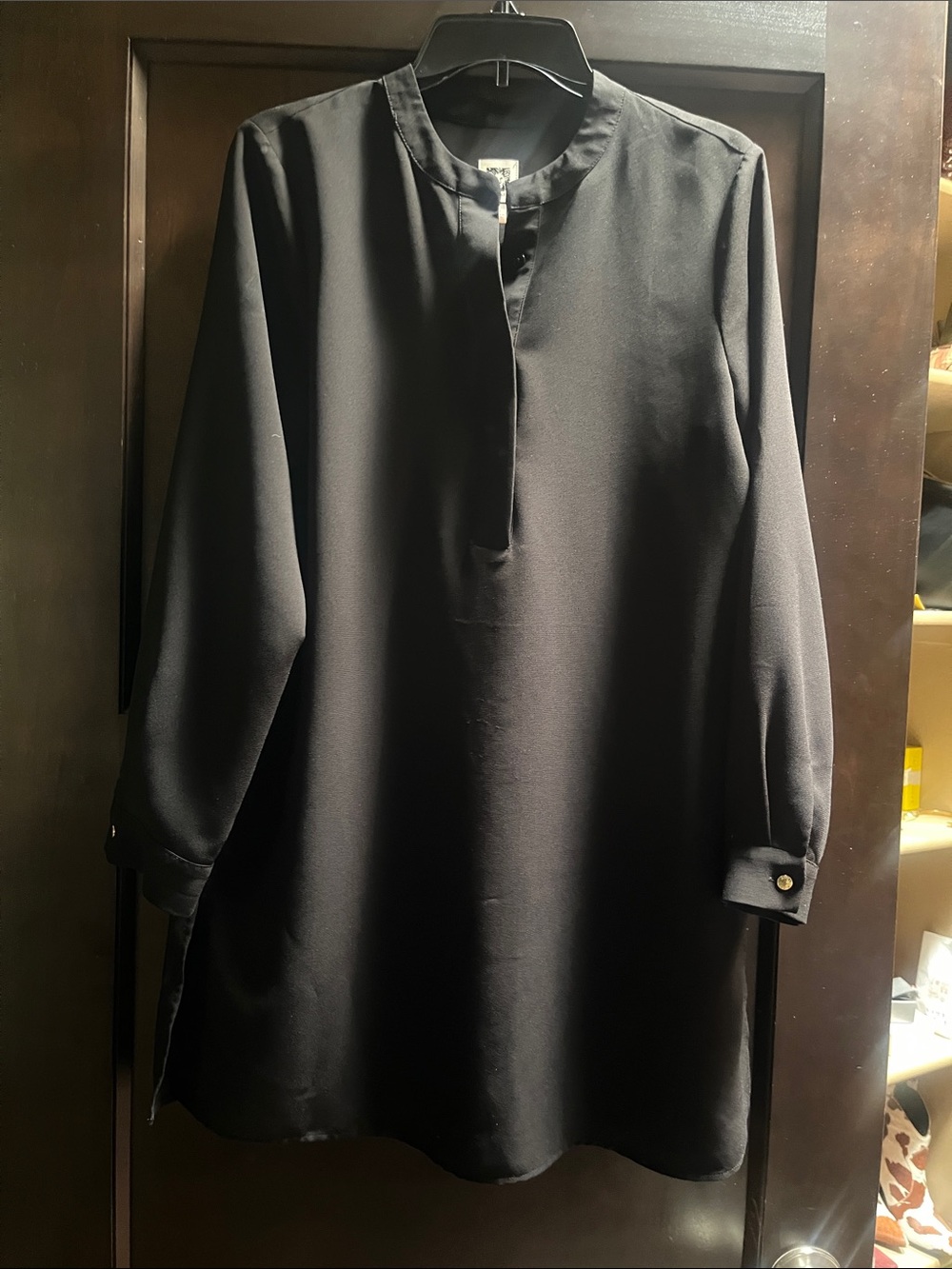 Anne Klein Black Long-Sleeve Women's Tunic Top